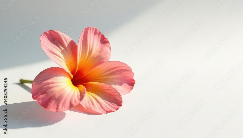 Large single flower on a plain white surface in sunlight, floral, petals, white Large single flower on a plain white surface in sunlight, floral, petals, white