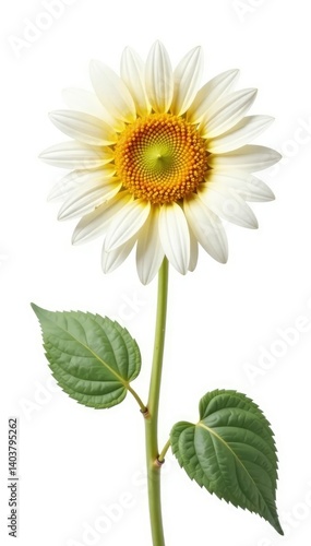 Single white sunflower isolated on white background, petals, bloom, sunflower