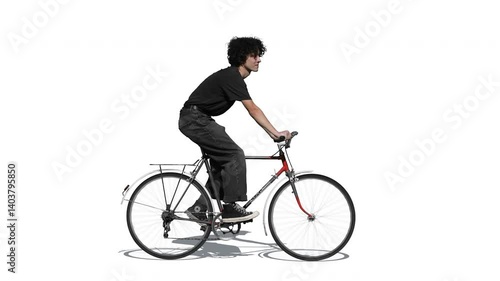 Wallpaper Mural Video of a young man riding a bicycie on white and transparent background. Pre-keyed prores video with an alpha channel and a shadow Torontodigital.ca