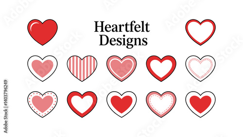Heartfelt Designs: A captivating visual of an array of charming, heart-shaped designs. Capturing the essence of love, affection, and sentiment, perfect for any design related to romance, greeting.