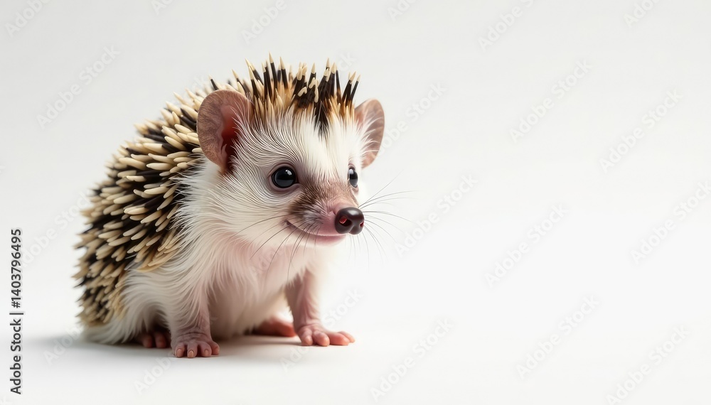 Tiny hedgehog posed against pure white background, pet, animal Tiny hedgehog posed against pure white background, pet, animal