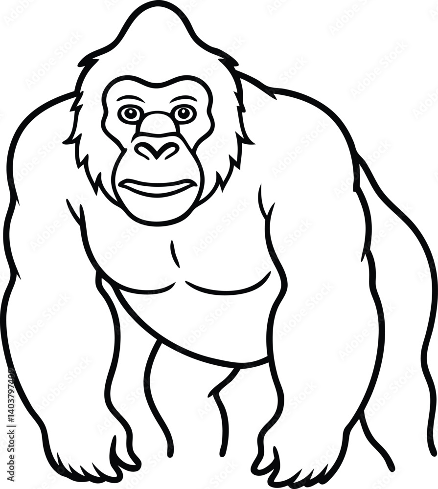Fototapeta premium Illustration of a Strong Gorilla Depicted in Black and White Outline
