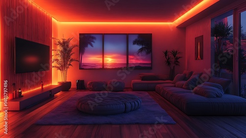 Gaming setup neon bedroom glow high resolution background