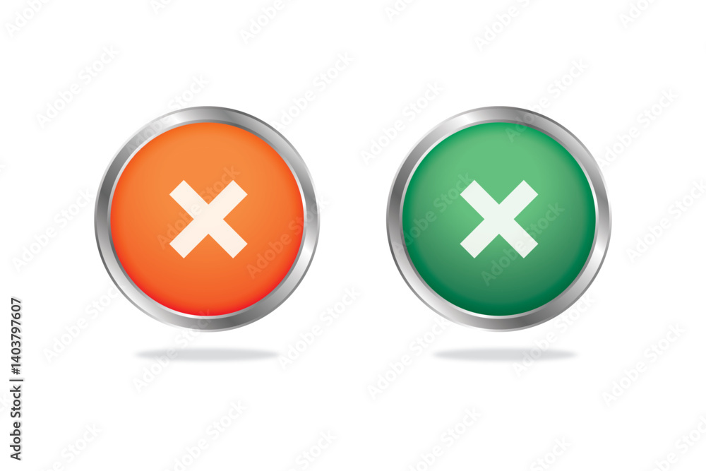 Round cancel or close icon button in orange and green, used for UI interaction and navigation. Round cancel or close icon button in orange and green, used for UI interaction and navigation.