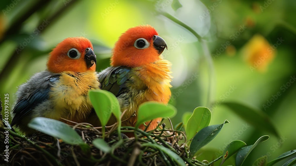 Obraz premium two parrots in the garden