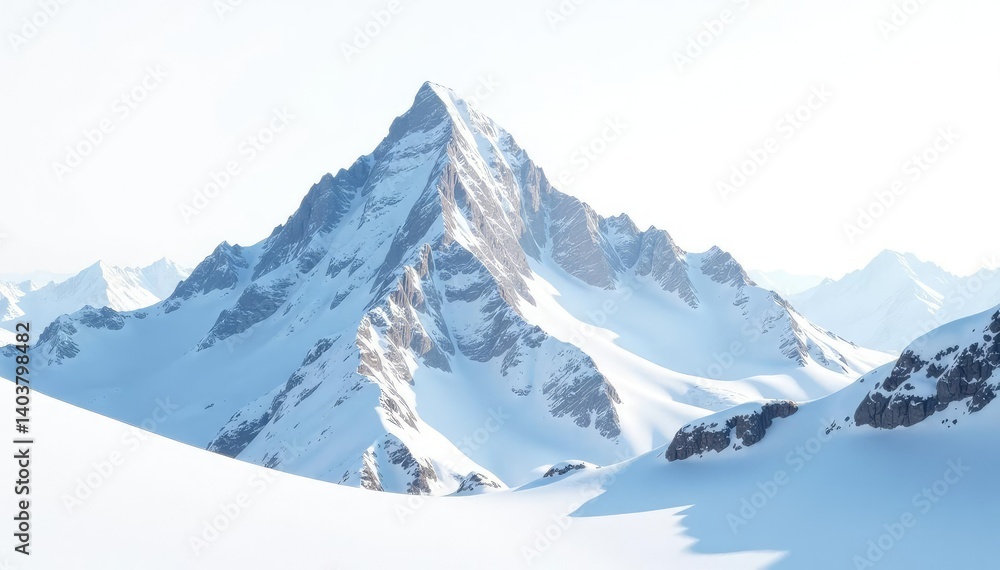 Obraz premium Snow-covered mountain peak, pristine white backdrop, peak, sharp, sky