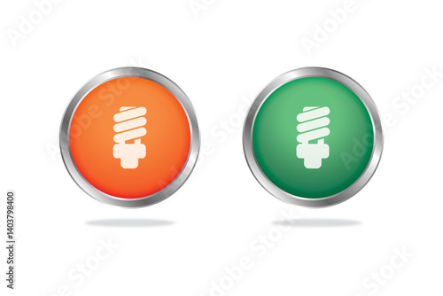 Circular button icon with orange and green light bulb, representing idea and electricity in UI design.
