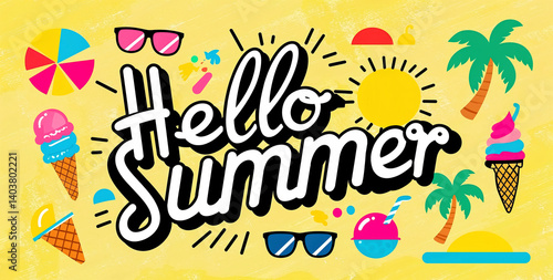 Summer illustrated banner with the inscription 