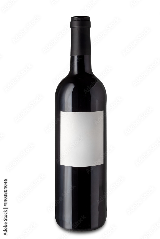 Red wine bottle with blank label - Isolated - paper white label Red wine bottle with blank label - Isolated - paper white label