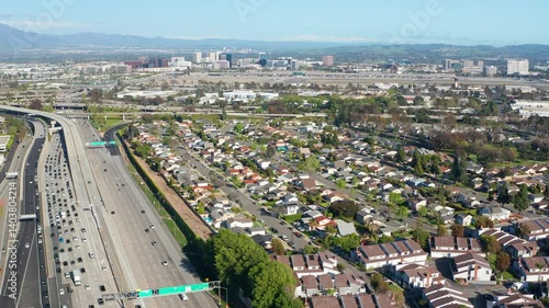 Aerial drone shot view of Orange County Costa Mesa Irvine buildings airport 02