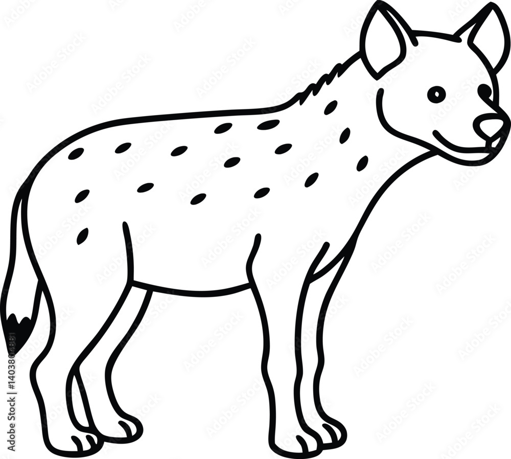 Obraz premium Black and White Illustration of a Standing Spotted Hyena