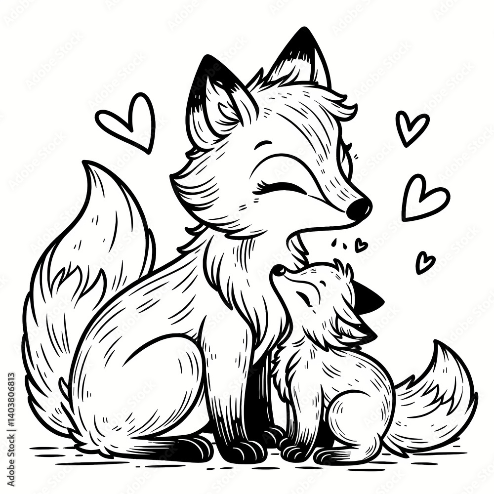 Obraz premium Cute elephant mom and baby animals coloring page