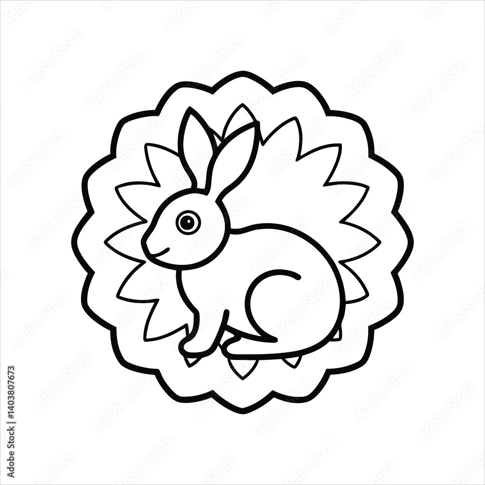 Fototapeta premium Cute Bunny on Mandala Minimalist Easter Line Art Vector