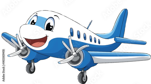 An isolated cartoon plane on white background, vector, png