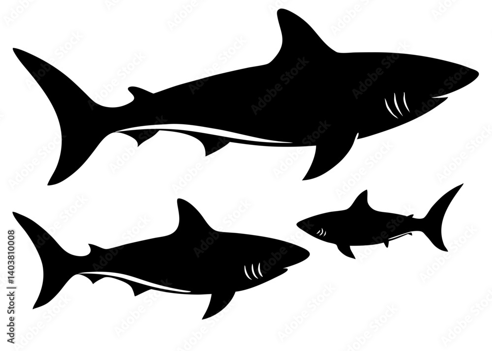 Obraz premium different shark silhouette vector isolated on white background