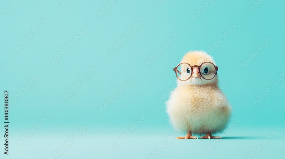 Cute chick wearing glasses against a turquoise background