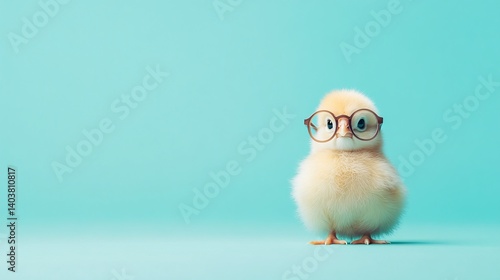 Cute chick wearing glasses against a turquoise background