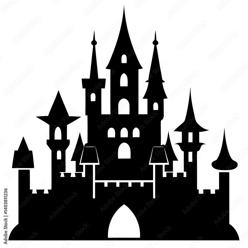 Fototapeta premium Majestic Fantasy Castle silhouette vector isolated on white background