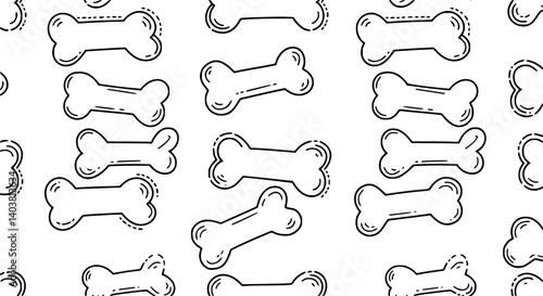 dog bone seamless pattern cutting sticker dash line doodle cartoon pet french bulldog puppy striped tile background repeat wallpaper gift wrapping paper illustration