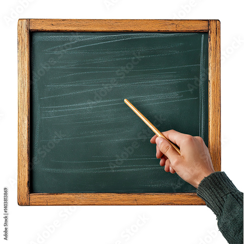 Teacher pointing at chalkboard with pointer stick , Transparent Image