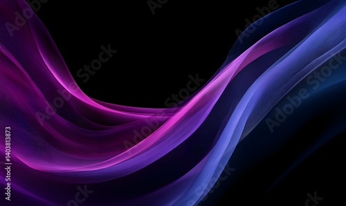 Abstract flowing wave design with purple pink and blue gradient on a dark black background art