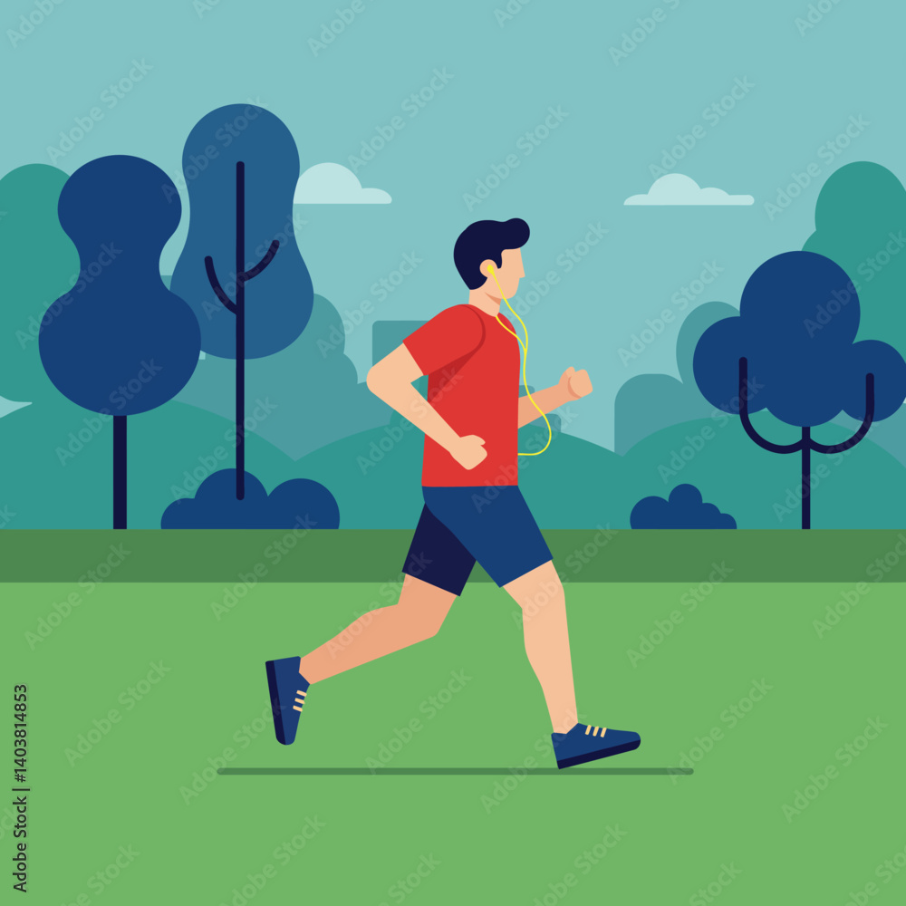 Active person jogging in a park with minimal style vector art Active person jogging in a park with minimal style vector art
