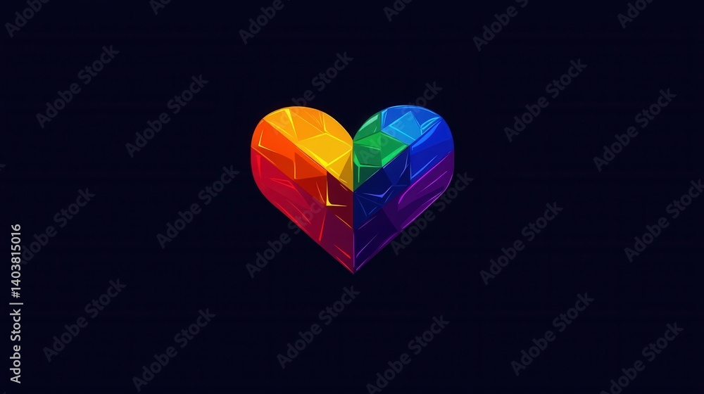 Geometric rainbow heart on dark background vibrant colors modern design love symbol abstract art expression of diversity and inclusion digital rendering Geometric rainbow heart on dark background vibrant colors modern design love symbol abstract art expression of diversity and inclusion digital rendering