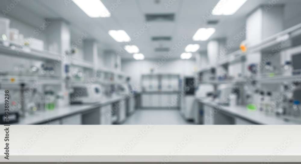 Empty Lab Table for Product Display - Modern sterile laboratory background, empty white table, product placement, science, research Empty Lab Table for Product Display - Modern sterile laboratory background, empty white table, product placement, science, research