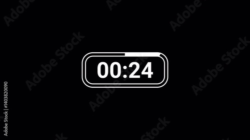 30 seconds countdown timer on transparent background, countdown timer from 30 to 0 with alpha channel.