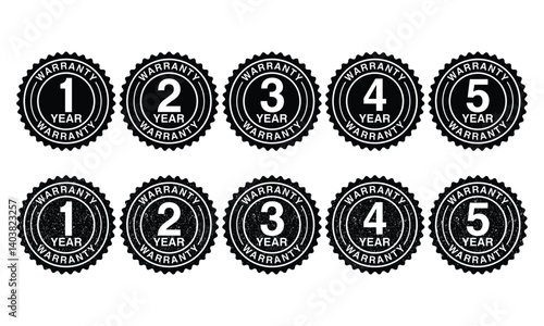 1, 2, 3, 5 year warranty logo black and white color for product assurance coverage quality trust. vector template