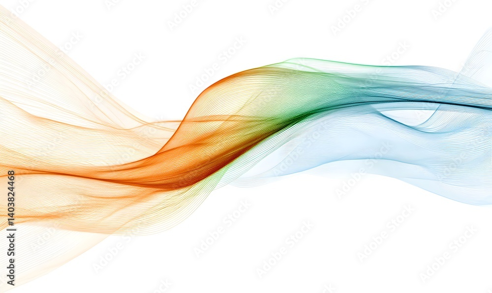 Abstract flowing wave design with orange green and blue hues on a clean white background space art Abstract flowing wave design with orange green and blue hues on a clean white background space art