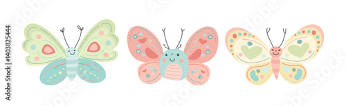 Colorful heart-winged butterflies in soft pastel shades, great for fairy tale themes, romantic design projects, or dreamy nature-inspired illustrations.