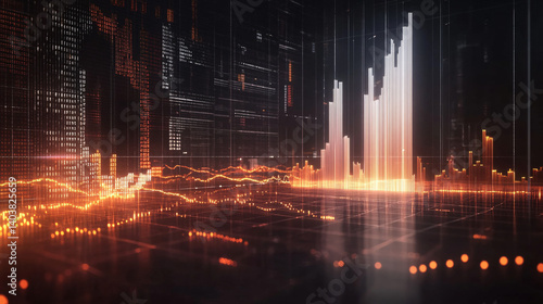 Modern 3D Stock Market Chart Visualization with Dynamic Layers and Data Lines