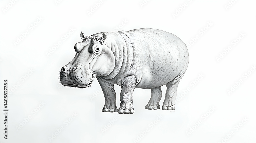 Obraz premium Detailed Black And White Drawing Of A Hippopotamus