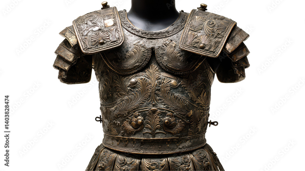 Detailed bronze armor showcasing historical craftsmanship. transparent background Detailed bronze armor showcasing historical craftsmanship. transparent background
