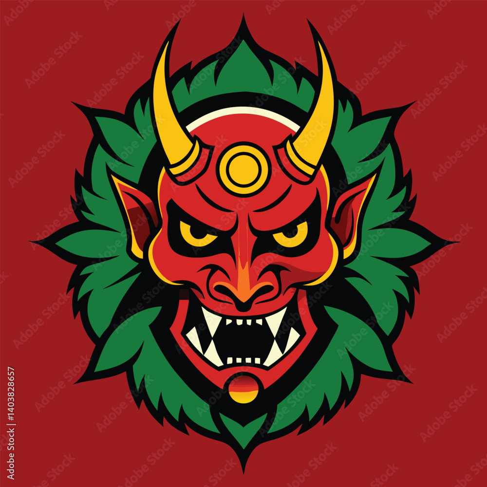 vector logo design of a fierce demon face with horns and sharp teeth, featuring traditional Japanese style and bold colors for branding
vector logo design of a fierce demon face with horns and sharp teeth, featuring traditional Japanese style and bold colors for branding