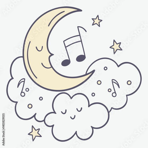 Stylized lullaby music icon with moon and floating notes