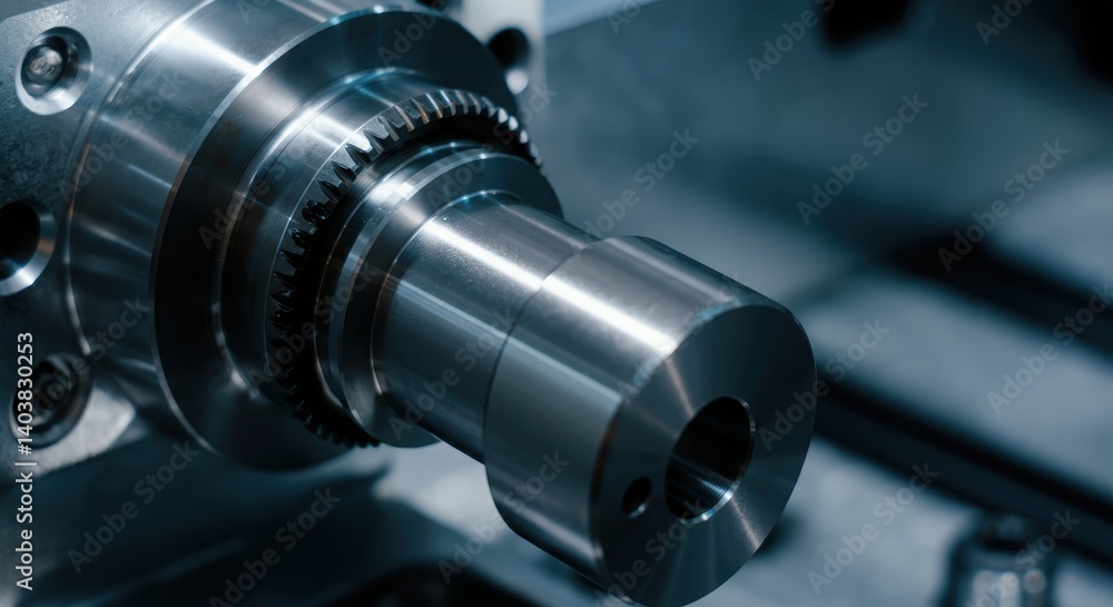 Close-up of industrial metal lathe machine component with precision gear Close-up of industrial metal lathe machine component with precision gear