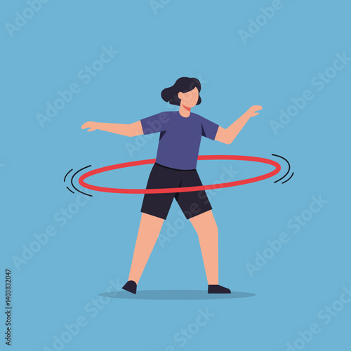 Person performing hula hoop exercise in flat design style vector art