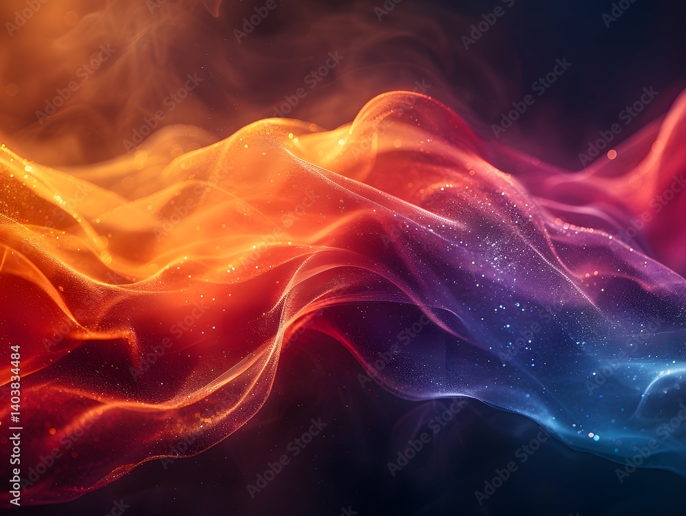 Obraz premium Abstract Wave of Light with Glowing Particles in Warm and Cool Tones