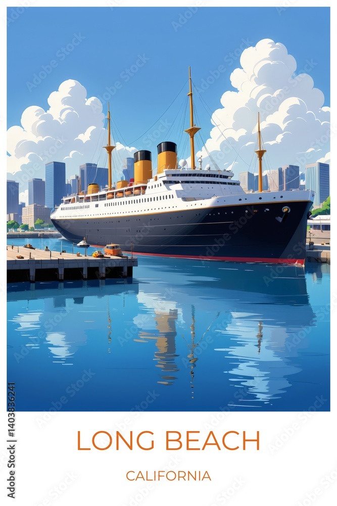 Obraz premium Long beach California United states Travel Poster Illustration Print Decor Gift Canvas Wall Art Gift