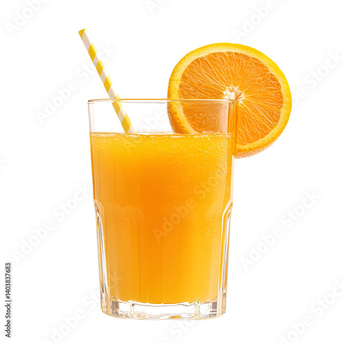 Refreshing Orange Juice Glass with Straw and Orange Slice