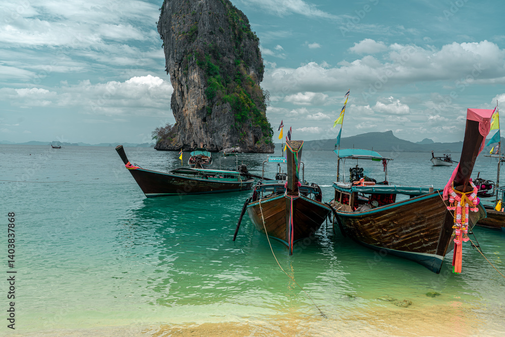 white sand beaches in asia with long tail boats. white sand beaches in asia with long tail boats.
