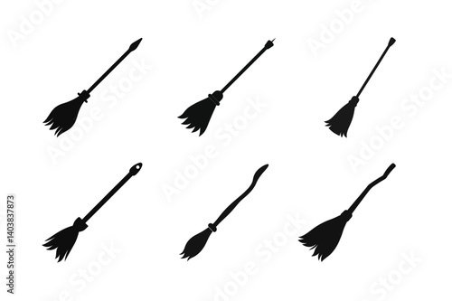 Broomstick  silhouette vector bundle  illustration