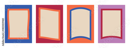 Collection of frames in retro style. Frames of different shapes and colors. Vector set for photo frame, label, text box.