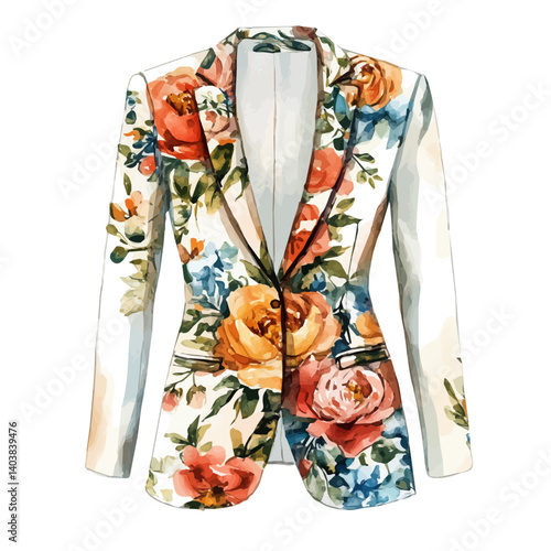 Fitted Blazer With A Floral Print, watercolor vector, isolated on a white background.