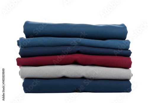 Stack of colorful folded fabric textile material clothing isolated on white background