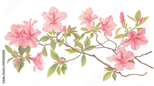 Delicate Pink Azalea Branch Illustration