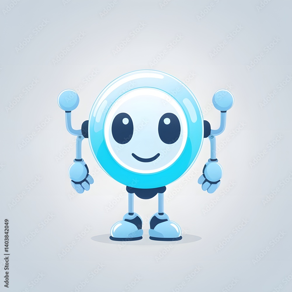 Cute Futuristic Cartoon Robot Character with Big Eyes and Blue Body - Friendly AI Mascot Illustration on Light Background Cute Futuristic Cartoon Robot Character with Big Eyes and Blue Body - Friendly AI Mascot Illustration on Light Background