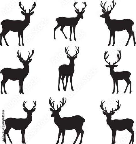 set of black silhouettes of reindeer